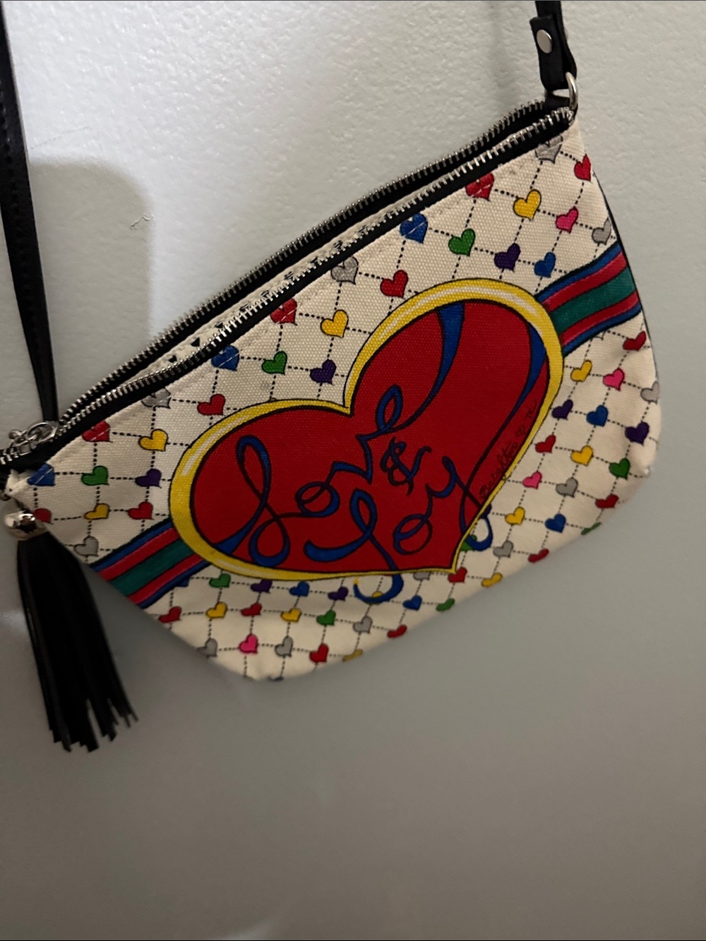 Brighton Cream Crossbody Bag with Red Heart and Black Tassel - Picture 2 of 7